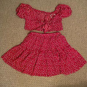 Red Patterned Two Piece